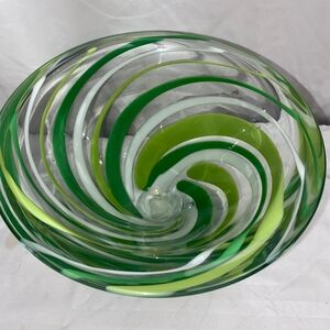 Mikasa Heavy Rockswirl Green Decorative Bowl Centerpiece Art Glass STUNNING!!